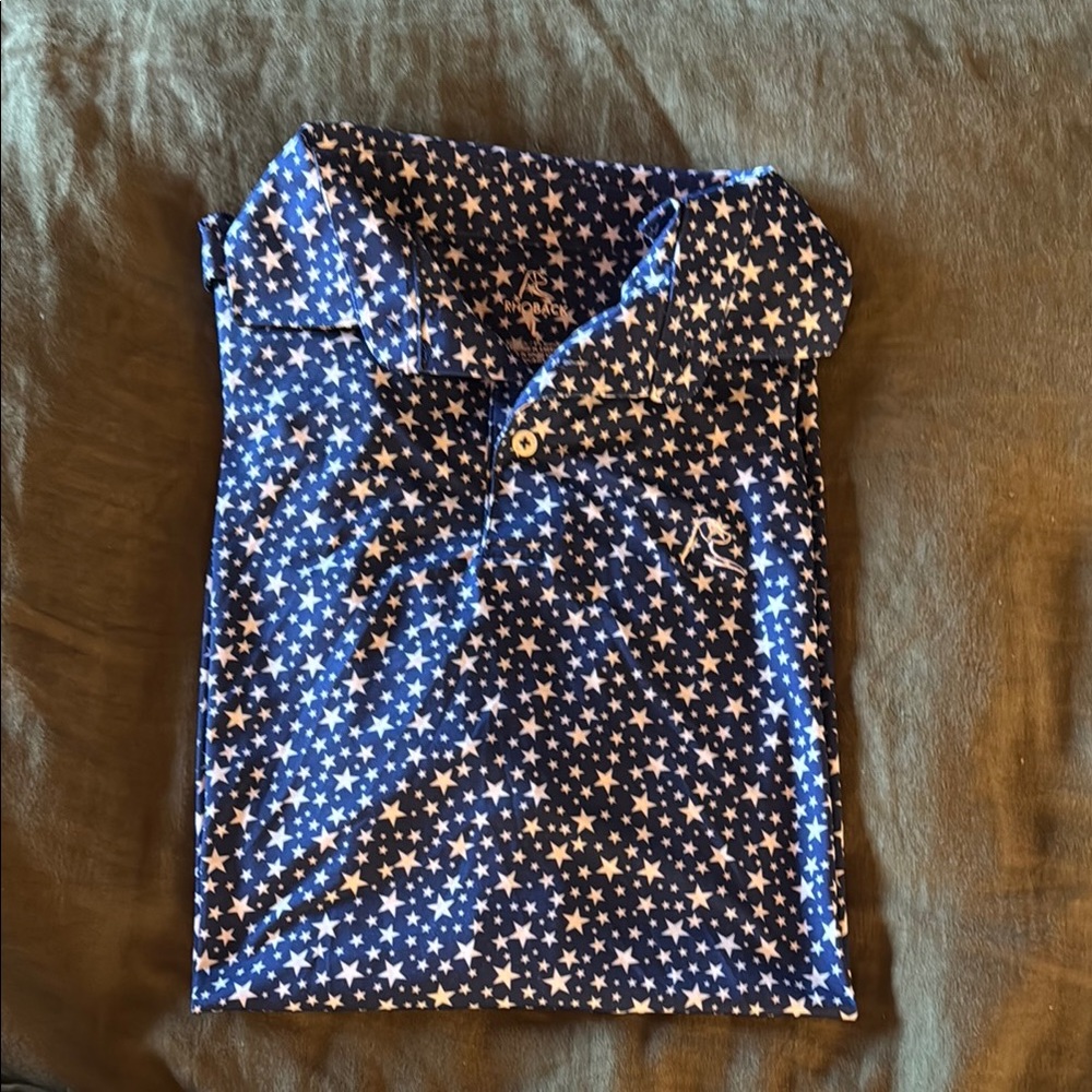 Rhoback Men’s L Blue Star Pattern Polo Shirt